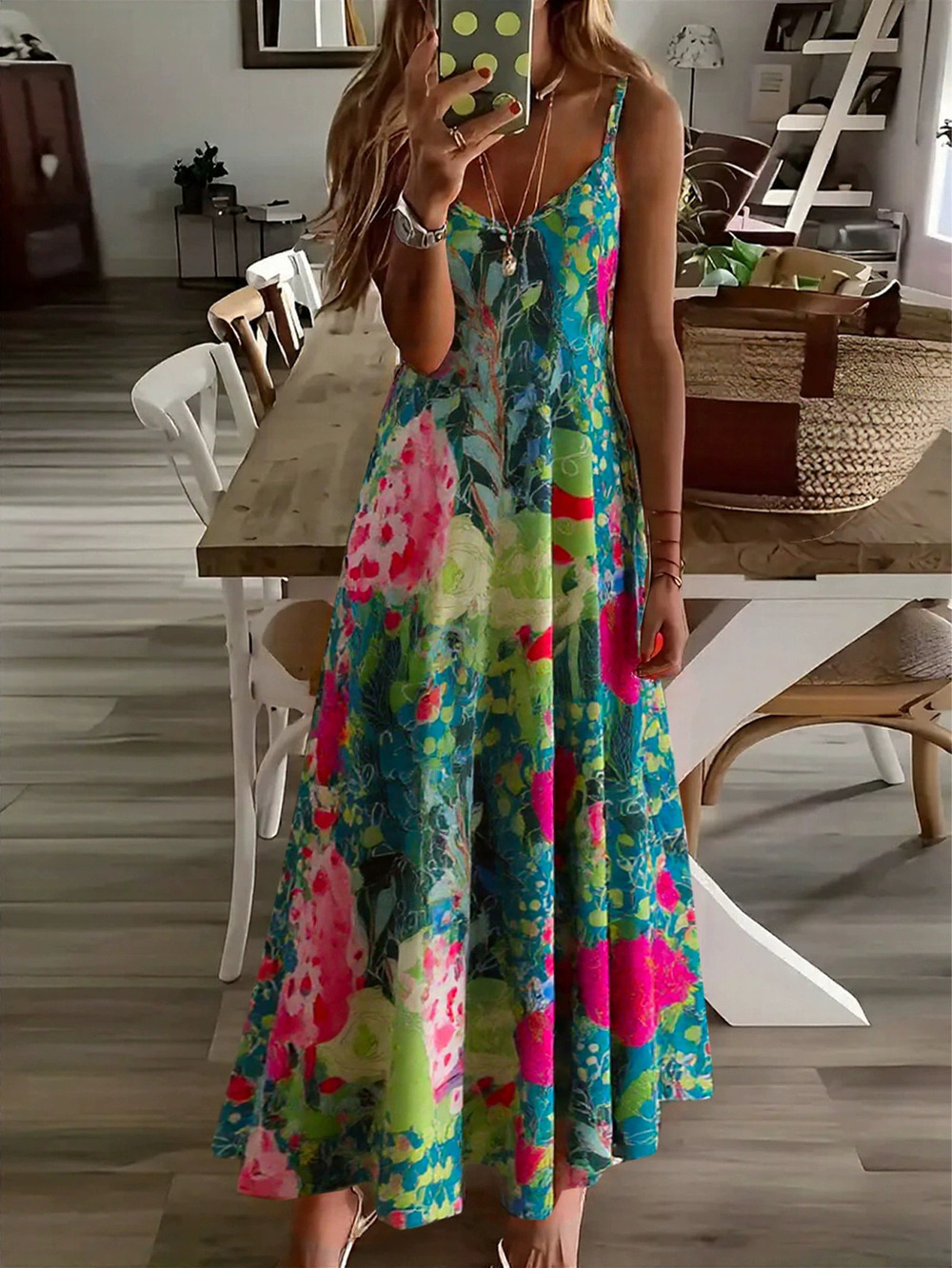 Zara Summer Casual Resort Printed Spaghetti Strap Dress